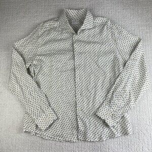 Emanuel Berg Casual Button Down Shirt Size 44 17.5 XL White / Blue Floral Hippie